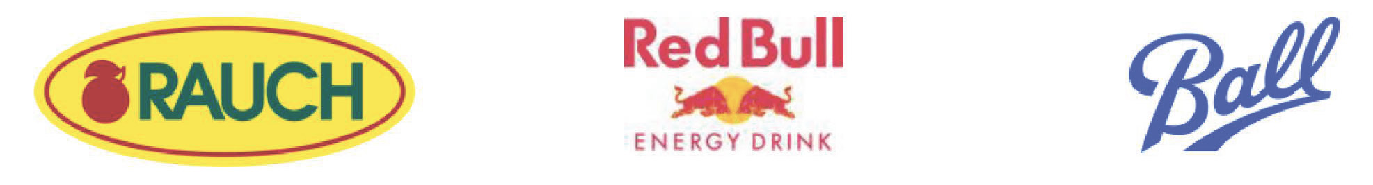Red Bull, Rauch Fruchtsäfte, and Ball Logos